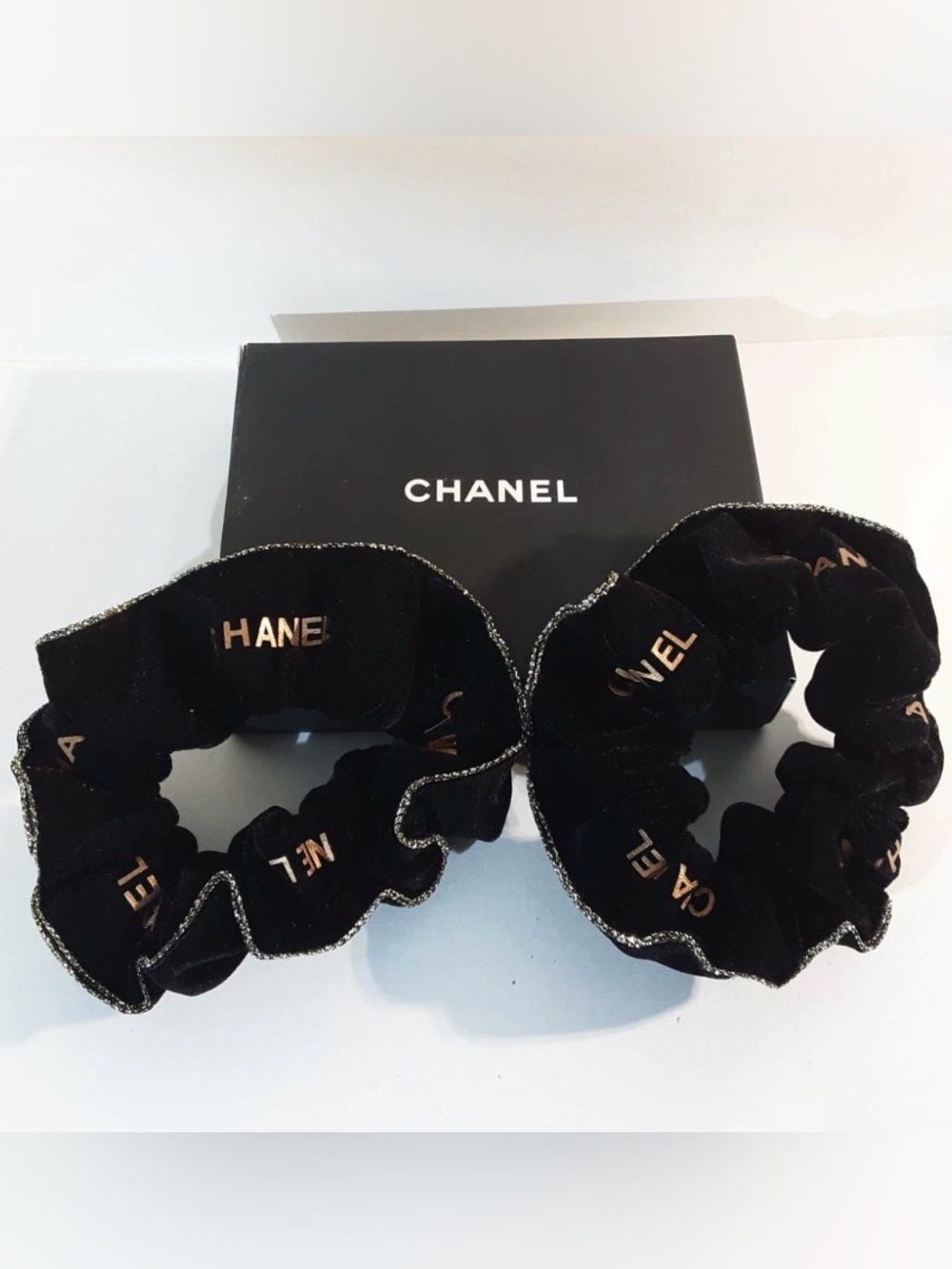 Chanel Black & Gold Velvet Hair Scrunchies